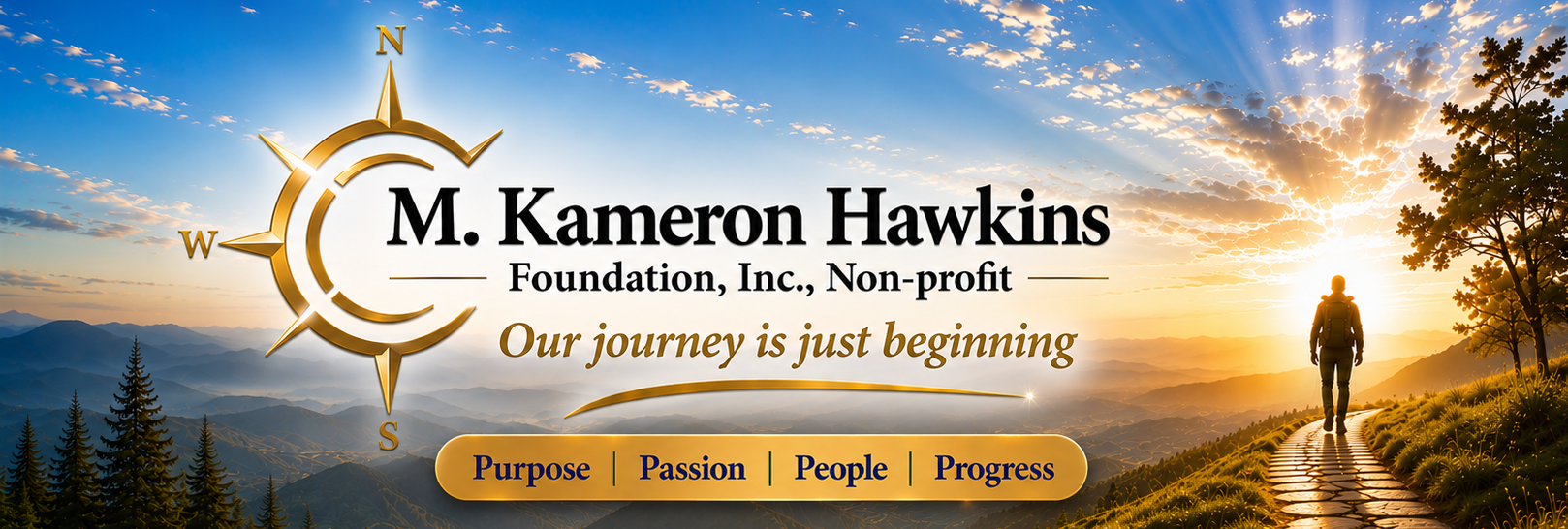 M. Kameron Hawkins Foundation nonprofit banner with compass and sunrise