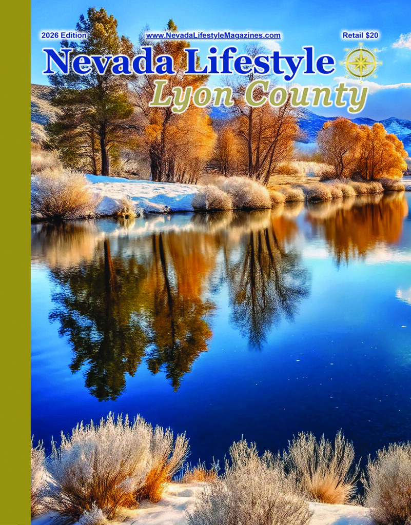 Nevada Lifestyle Lyon County 2026 magazine cover with winter lake scenery